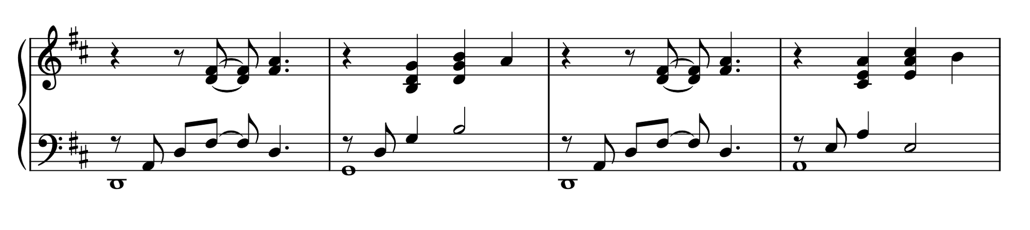Sustain pedal notation example showing how multiple voices imply pedal usage